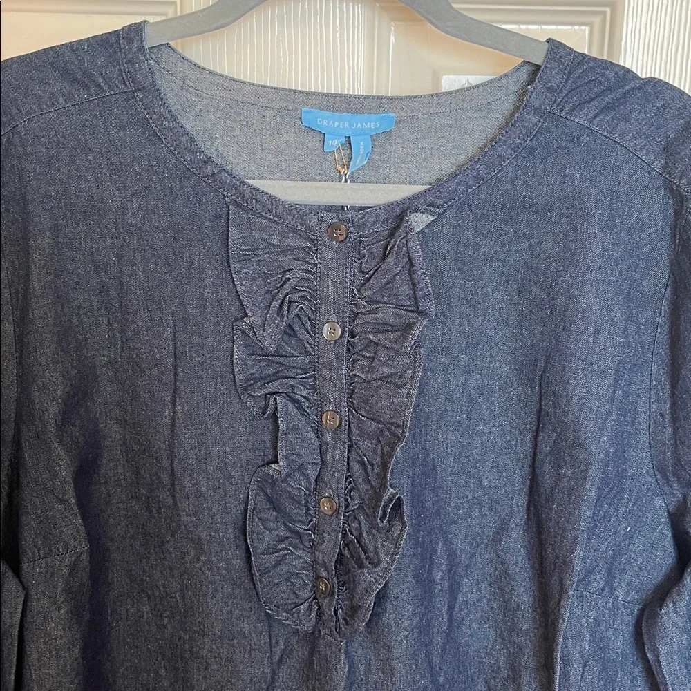 NWT Draper James Chambray Ruffle Shift Dress - Picture 3 of 8